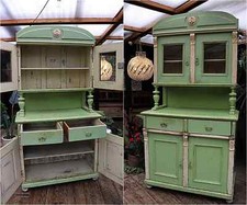 😍WOW! Amazing Old Antique Pre-War Pine/ Green Painted 2 Piece Glazed Dresser 😍