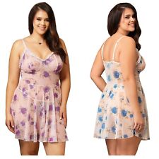 Plus Size Floral Chemise Negligee Dress Sexy Mesh Babydoll Lingerie Size UK 8-22