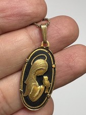 Damascene Madonna of the Birds Pendant Necklace - Gold tone black Religious