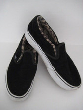 VANS SLIP ON BLACK SUEDE LEOPARD PRINT LINING UK SIZE 6 TRAINERS FLAT SHOES