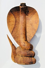 Large Hand-Carved Vintage Wooden Cobra Snake Ornament -  28"  (71 cm) High
