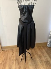 Coast Dark Silver Satin Strapless Dress In Size 10, Length 34 Inches