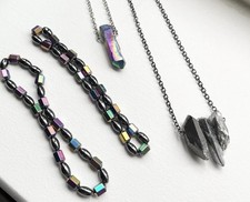 Lot of boho jewellery reiki hematite stone necklaces & magnet energy anklets VGC