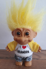 Vintage 1990's RUSS Troll I LOVE GRANDPA Toy 4.5" YELLOW HAIR - 2 ORIG STICKERS