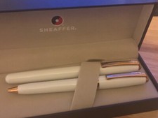 NEW SHEAFFER PRELUDE(REF 9142)FOUNTAIN+BALLPOINT SET,WHITE LACQUE/RGT,MINT CON #