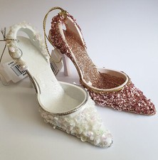 2 x 12cm White & Pink Glitter