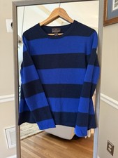 Fenn Wright Manson 100% Cashmere Sweater XL Blue Navy Stripe Crewneck Soft Luxe