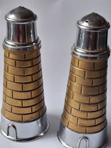 Pair vintage metal lighthouse - vintage,