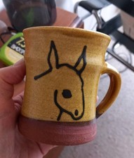 Vintage Studio Pottery - Slip Decorated Small Mug, with horse pattern.
