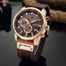CURREN Men's Chronograph Date Waterproof Leather Strap Luxury Sports Wrist Watch
