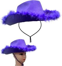 2x Adult Purple Fluffy Cowboy Hat Novelty Cowgirl Costumes Hen Fancy Dress Party