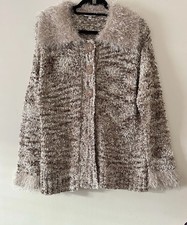 Elizabeth Scott Y2K Vintage Fluffy Knit Cardigan Coat L/XL Beige Boucle Retro 