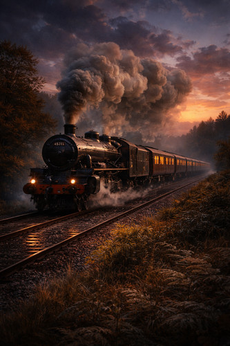 Steam train sunset - sunset, vintage