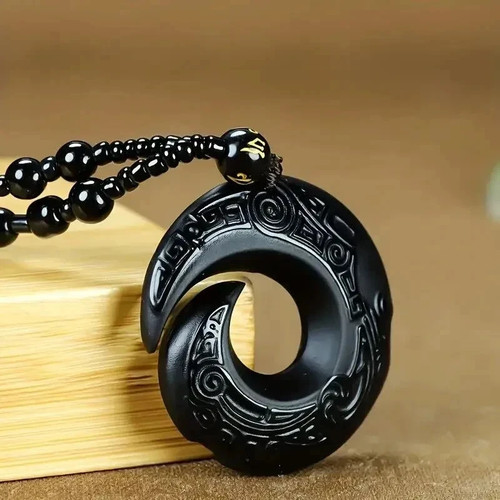Natural black obsidian oval - black,