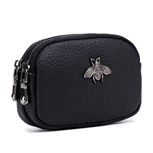Genuine leather black - black, coin