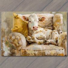 Art Print Cow On Couch Sofa Chair Calf Cute Fun Painting Unusual Country Farm