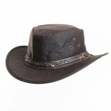OIL SKIN WAX WAXED COTTON AUSSIE COWBOY AUSTRALIAN STYLE BUSH HAT OLIVE BROWN 