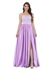 V Neck Satin Evening Gown Lace