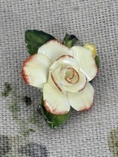 VINTAGE hand painted yellow bone china rose flower brooch ceramic