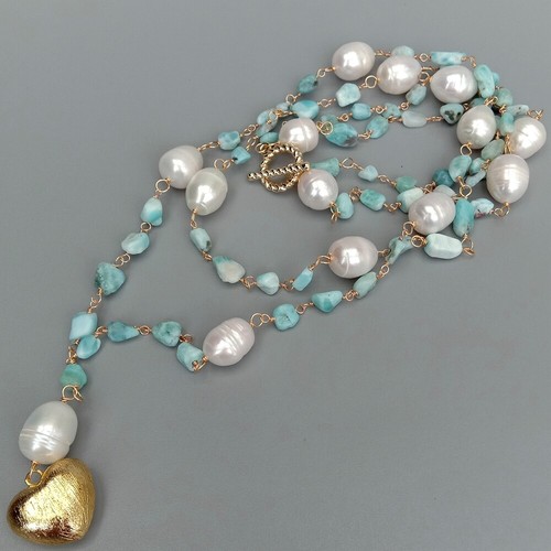 Blue larimar white - white, pearl