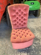 Vintage Pink Velour Button Seat & Back Bedroom Chair on Castors Wheels