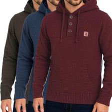 Mens Knitted Jumper Chunky Warm Winter Pullover Knit Hoodie Jumper With Pockets