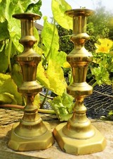 Candlesticks PAIR LARGE brass candle stick 19th century antique VVV