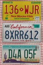 SET of 3 New Mexico California Arizona AMERICAN LICENSE NUMBER PLATES #3CaAzNm