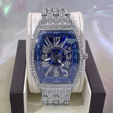 Luxury Hip Hop Custom Bling Ice Out Men's Watch Iced Simulated Diamond Silver