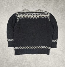 80s Vintage Hand Knit Wool Sweater Fair Isle Grey Jumper Women's Size L / 12