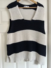 Zara Sleeveless Striped Jumper Ladies Navy/White Knit Size Large V Neck Tank Top