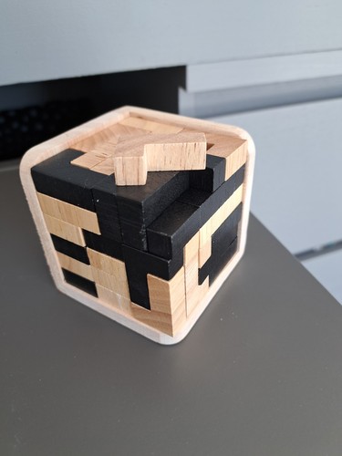 Wooden brain teaser cube - 3d,