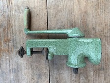 Vintage Enameled Cast Iron Jade Wooden Handle Meat Mincer/Grinder