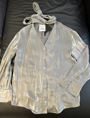 Zara top blouse - zara, silver