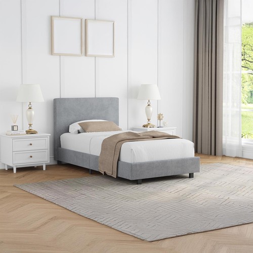 Grey single bed - frame, ribbed