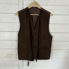 ST MICHAEL Waistcoat Mens Large Brown Leather Neutral Country Smart Vintage M&S