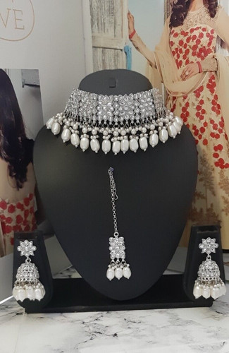 Indian silver choker necklace - indian,