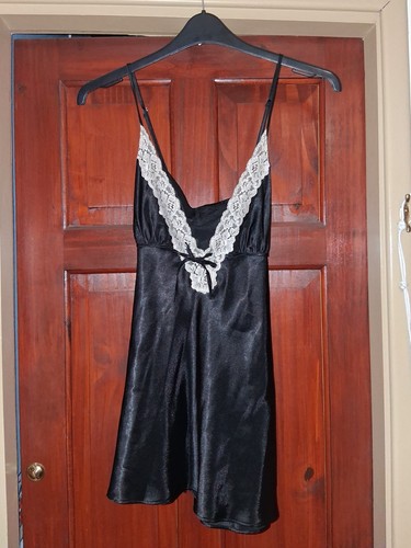 Black satin silk slip - black, satin/silk