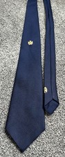 Mens Tootal Made In Great Britain Navy Blue Striped Gold Emblem Vintage Tie