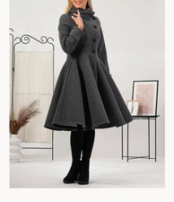 Women Designer Grey Princess Long Coat, Fit and Flare Long Coat