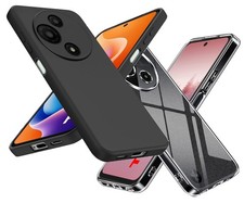 For TCL 501 505 605 Case, Silicone Gel Phone Cover Clear/Black +Glass Screen