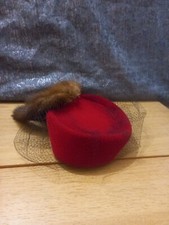 Vintage Red Velvet Cocktail Veiled Hat