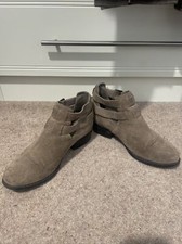 Topshop Size 3 / 4 Nude - Taupe Suede Ankle Boots,  Western Feel, Buckle Detail