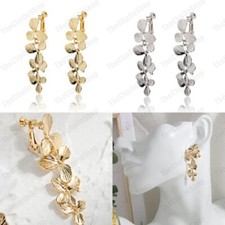 CLIP ON drop GOLD/SILVER flower cascade EARRINGS leaf petal RETRO leaves vine