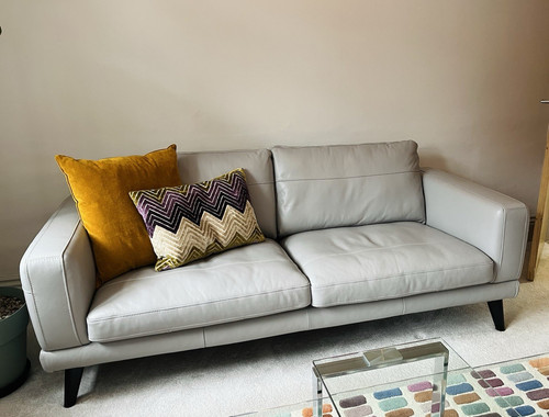Italian leather sofa grey - leather, 3