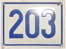 Large old French house number 203 door gate plate plaque enamel steel metal sign