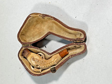 meerschaum pipe with amber stem, cased carved eagle claw Antique carved small 