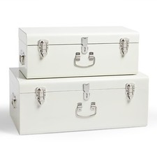 Cream metal storage trunks - metal,