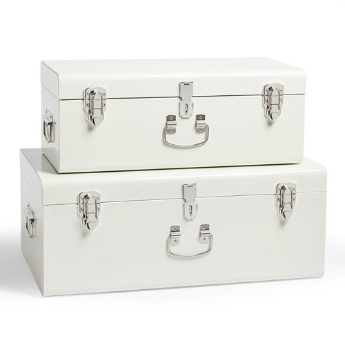 Cream metal storage trunks - cream,