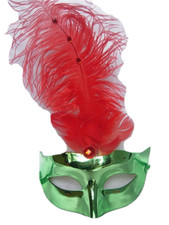 3 Halloween Eye Feather Mask Fancy Dress Night Party Red N Green Eye